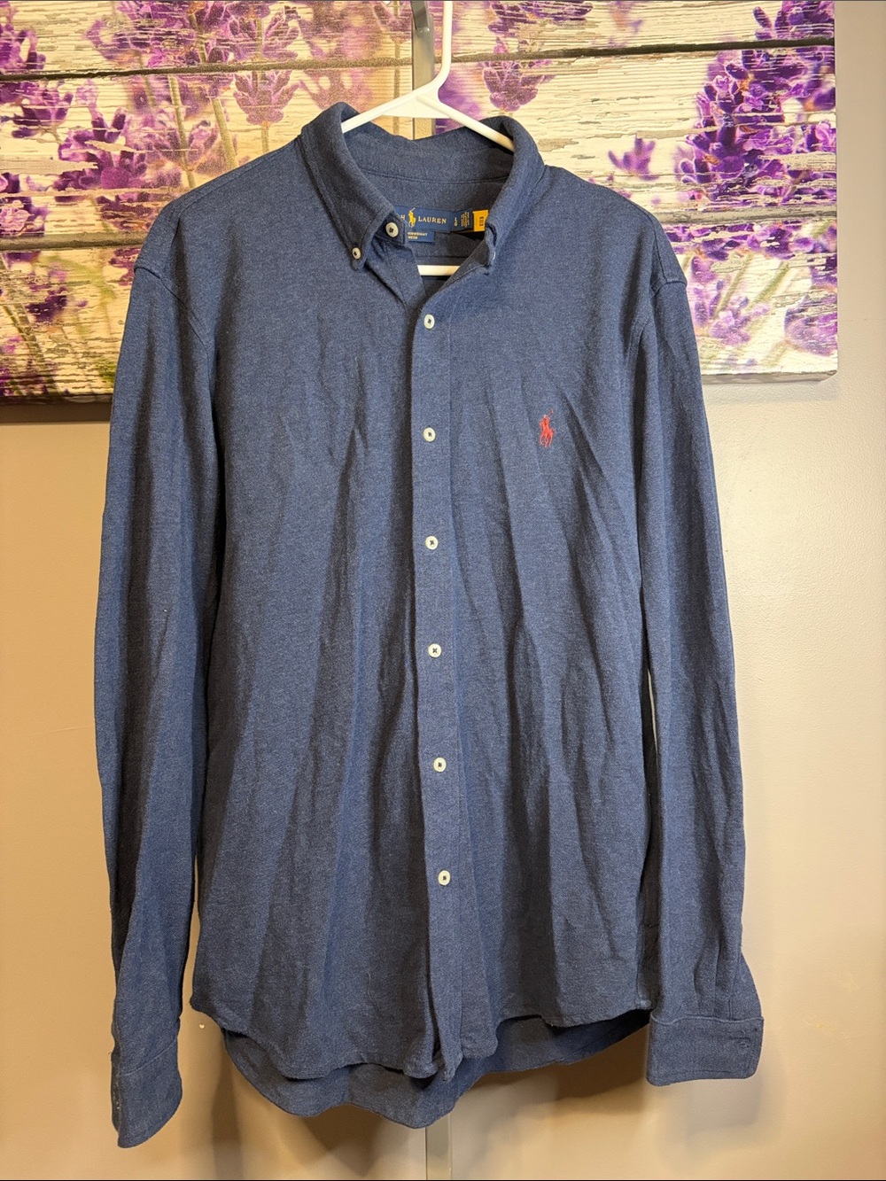 Ralph Lauren Long-Sleeve Button-Down Shirt with Red Polo Logo Lightweight Mesh